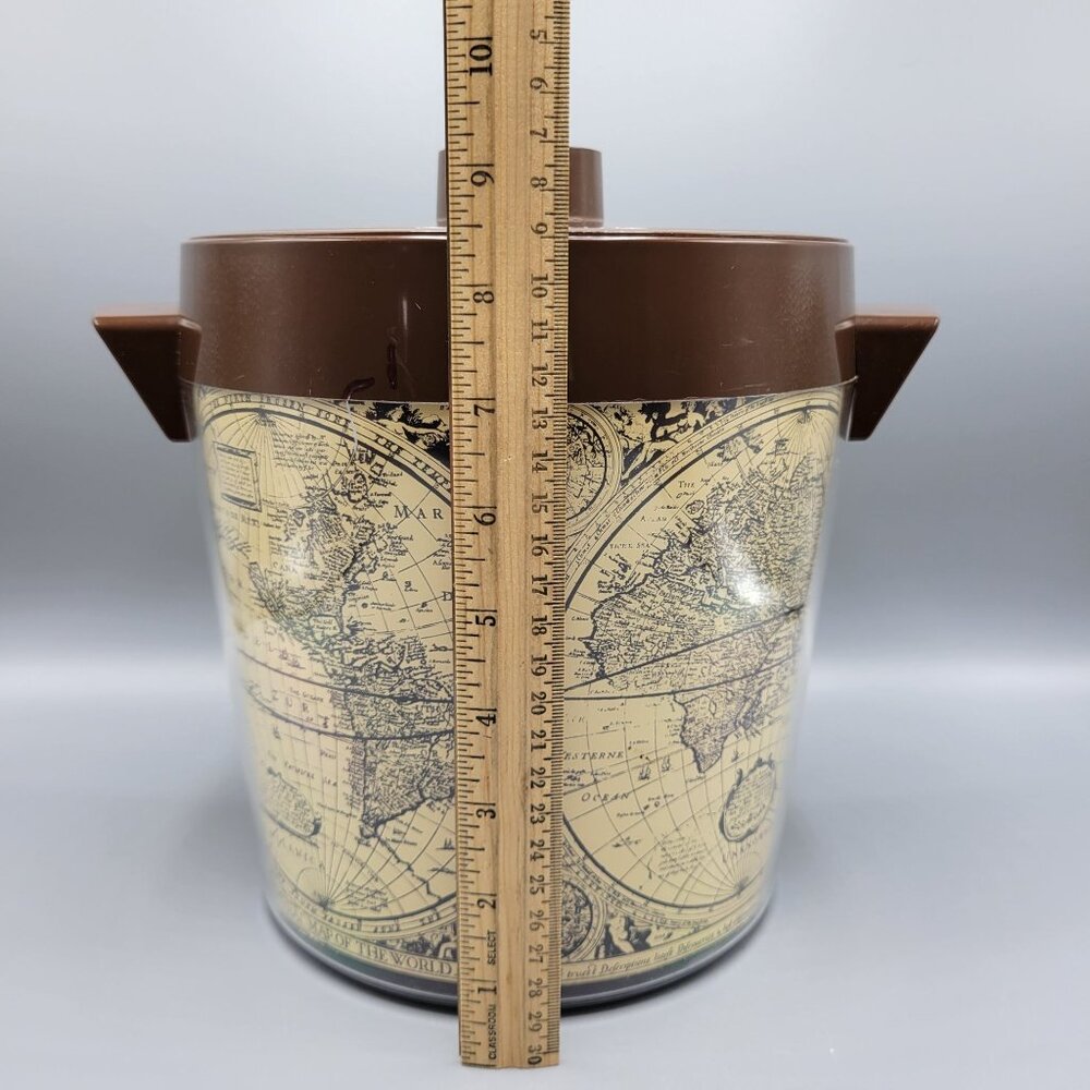 Vintage Thermo-Serv West Bend USA Brown Lid Ice Bucket With World Map Design - Picture 14 of 15